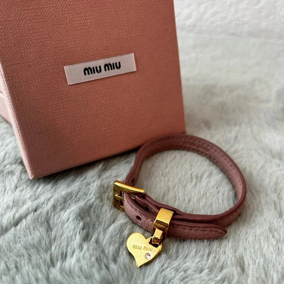 Miu Miu Jewelry - Miu Miu "Madras" Leather Cuff Pink Leather with Jewel